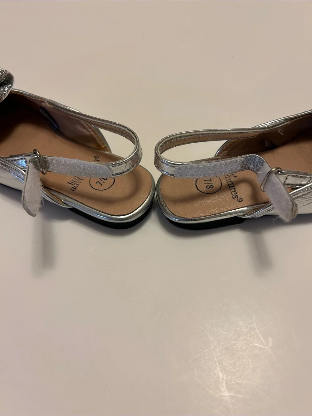 Little Adventures Silver Glitter Flower Girls' Slingback Flats - Size 7/8Toddler